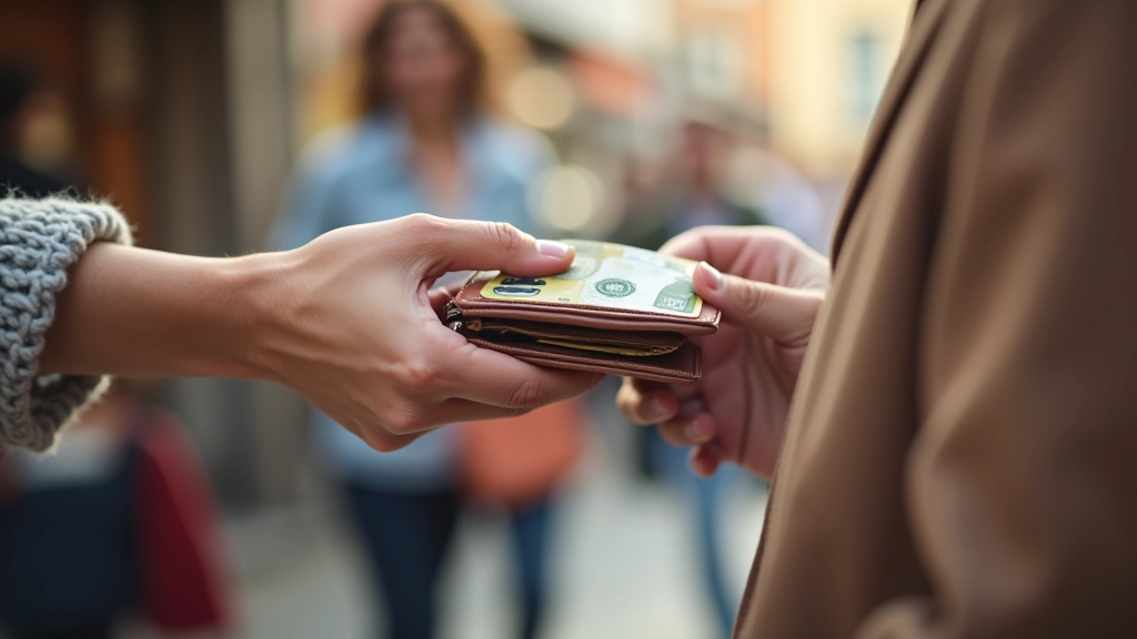 Personne tenant un portefeuille avec des billets, prête à payer un article au vide-greniers