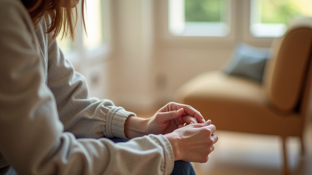 Personne inspectant la qualité d'un meuble d'occasion dans un environnement lumineux, détails visibles